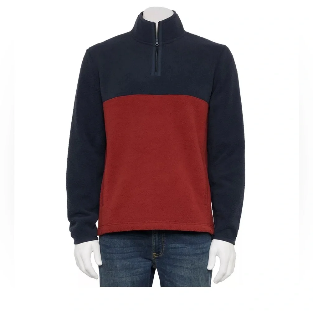 Brand New Men's Arctic Fleece Quarter Zip Pullover, Blue Burgundy Size Small NWT - Picture 1 of 3